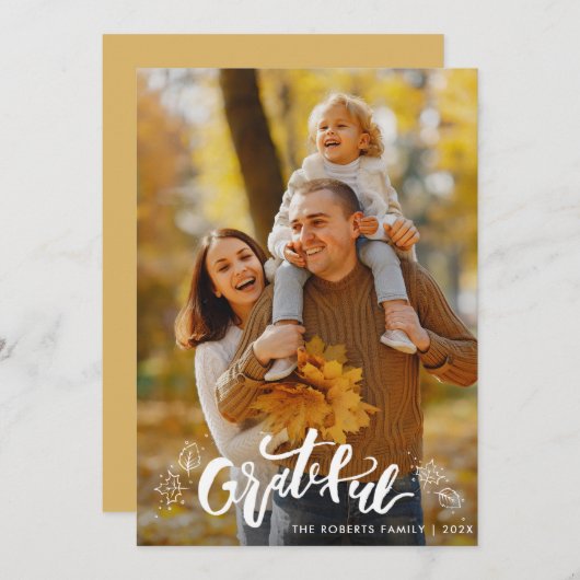 DANKBAAR | Witte belettering Happy Thanksgiving Ca Feestdagenkaart (Voorkant / Achterkant)