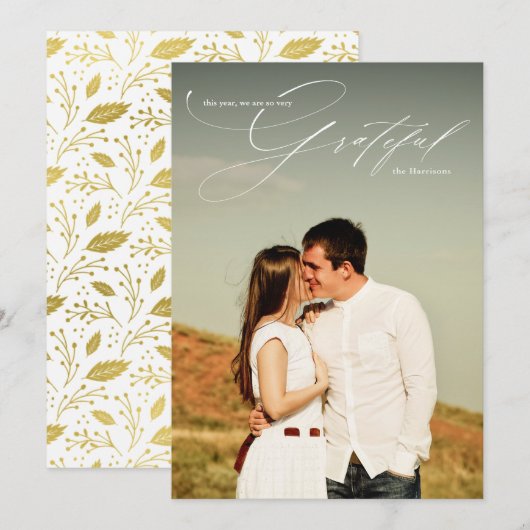 Dankbaar Witte Script Calligrafie Volledige Foto Feestdagenkaart (Voorkant / Achterkant)