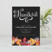 Dankbaar Witte Script Waterverf bladeren Zwart Kaart (Staand voorkant)