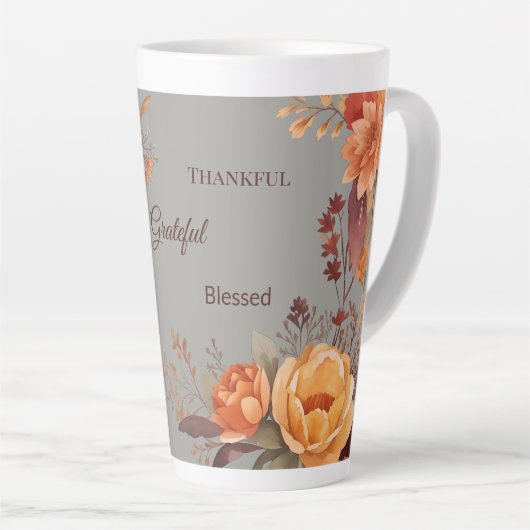 Dankbaar zalig gezegend Bloemen Thanksgiving Latte Mok (Rechterhoek)