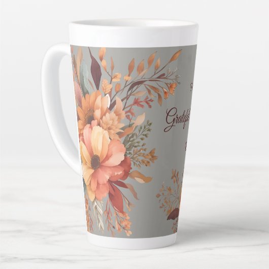 Dankbaar zalig gezegend Bloemen Thanksgiving Latte Mok (Linkerhoek)