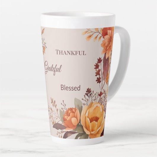 Dankbaar zalig gezegend Bloemen Thanksgiving Latte Mok (Rechterhoek)