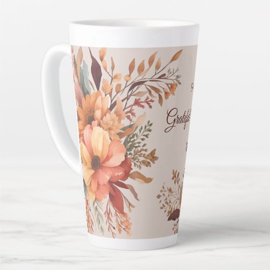 Dankbaar zalig gezegend Bloemen Thanksgiving Latte Mok (Linkerhoek)