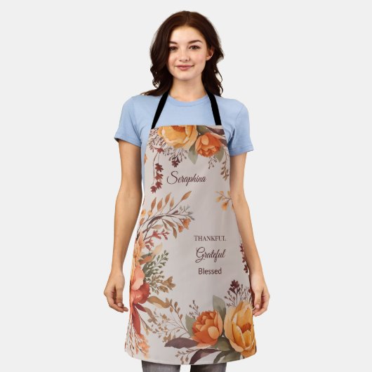 Dankbaar zalig gezegend Bloemen Thanksgiving Schort (Gedragen)