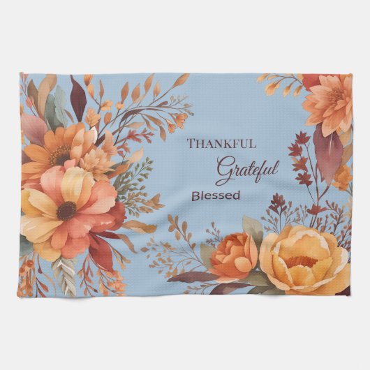Dankbaar zalig gezegend Bloemen Thanksgiving Theedoek (Horizontaal)