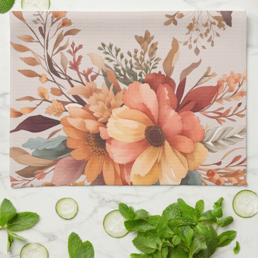 Dankbaar zalig gezegend Bloemen Thanksgiving Theedoek (Gevouwen)