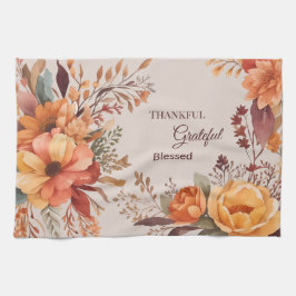Dankbaar zalig gezegend Bloemen Thanksgiving Theedoek