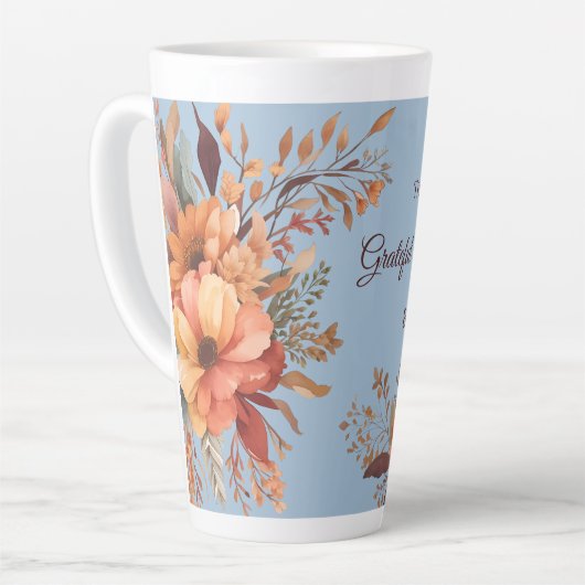 Dankbaar zalig gezegend FloralThanksgiving Latte Mok (Linkerhoek)