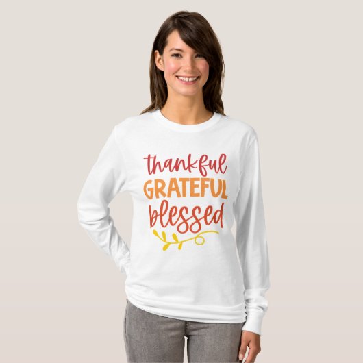 dankbaar zalig gezegend Thanksgiving herfst T-shirt (Voorkant volledig)
