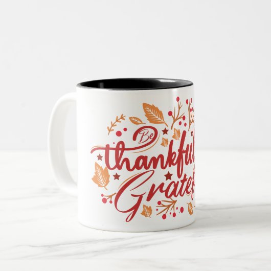 dankbaar zijn tweekleurige koffiemok (Voorkant links)