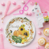 Dankbaar Zonnebloem Waterverf Bloemen Herfst Pompo Papieren Bordje (Feest)