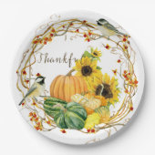 Dankbaar Zonnebloem Waterverf Bloemen Herfst Pompo Papieren Bordje (Voorkant)