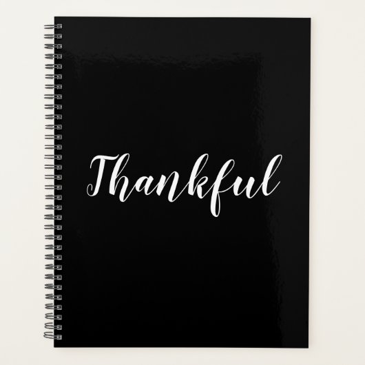 Dankbaar zwart wit custom script modern elegant planner (Voorkant)