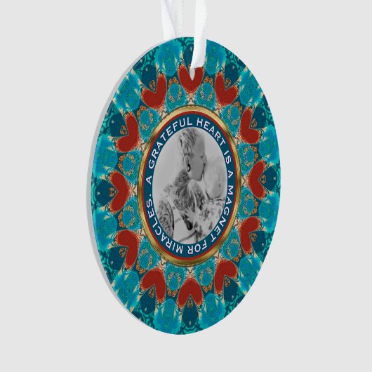 Dankbaarheid Aqua Blauwgroen Mandala Aangepaste wo Ornament (voorkant)
