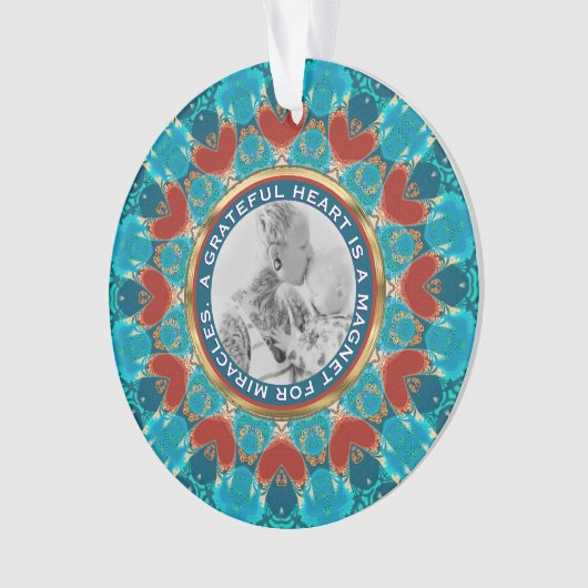Dankbaarheid Aqua Blauwgroen Mandala Aangepaste wo Ornament (voorkant)