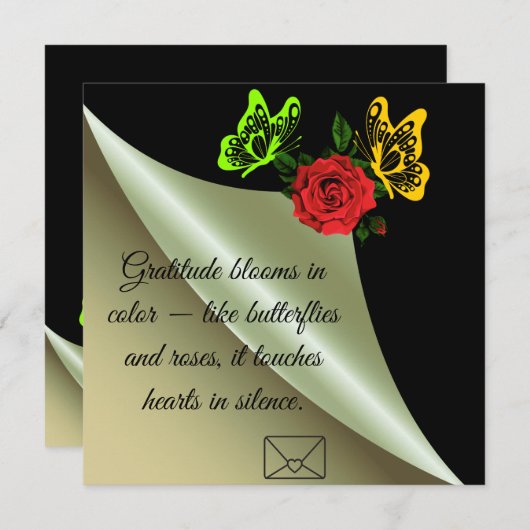 Dankbaarheid bloeit in kleur zoals vlinders en roz bedankkaart (Voorkant / Achterkant)