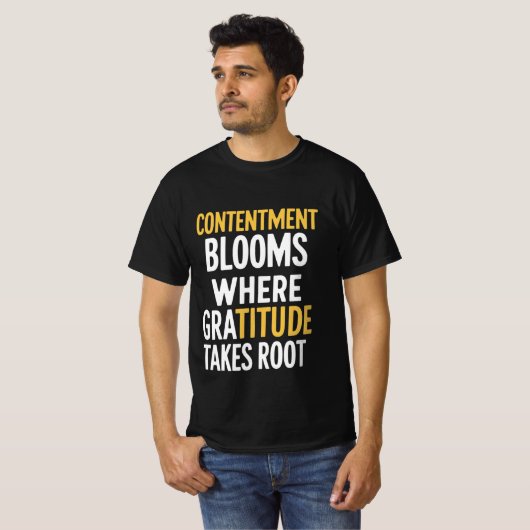 Dankbaarheid groeit-motivatie t-shirt (Voorkant volledig)