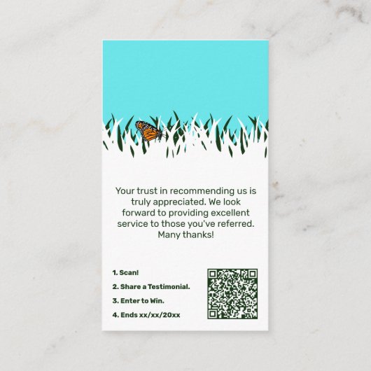 🦋Dankbaarheid Lawn Butterfly Referral Bedankt Visitekaartje (Achterkant)