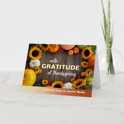 Dankbaarheid met zonnebloemen en pompoenen folie wenskaart (Voorkant)