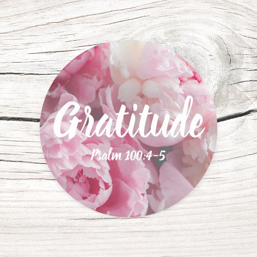 Dankbaarheid Psalm 100:4-5 Verse Elegante roze blo Ronde Sticker