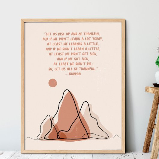 Dankbaarheid Quote Minimalisme Boho Zon en bergen Poster