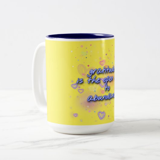 dankbaarheid staat open voor overvloed tweekleurige koffiemok (Voorkant links)