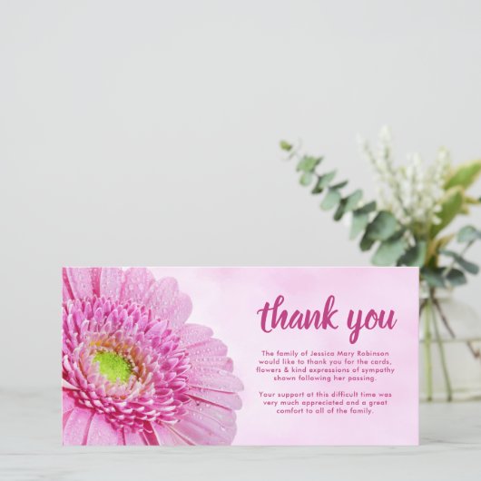 Dankbaarheid Sympathy Funeral Pink Bedankkaart (Staand voorkant)