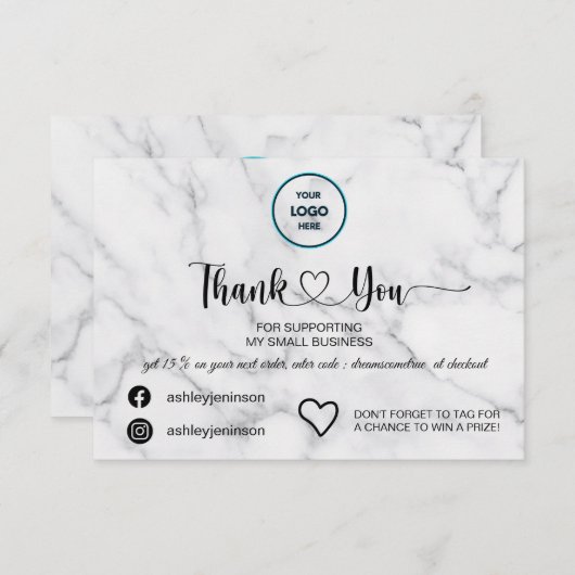 Dankbaarheid uiten met elegantie: wit marmer bedankkaart (Voorkant / Achterkant)