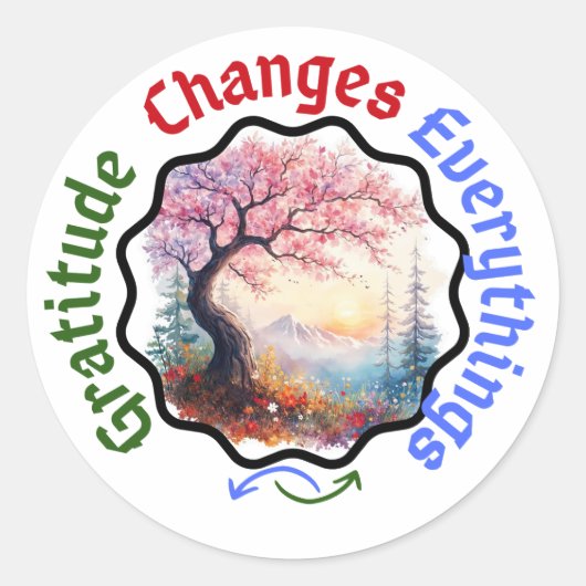 Dankbaarheid verandert alles - Floral Quote Ronde Sticker (Voorkant)