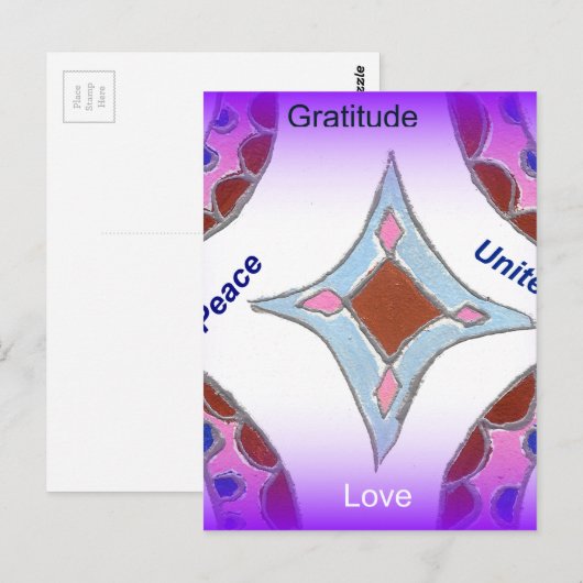 "Dankbaarheid Vrede Liefde Verenig" Mandala Art Pr Briefkaart (Voorkant / Achterkant)