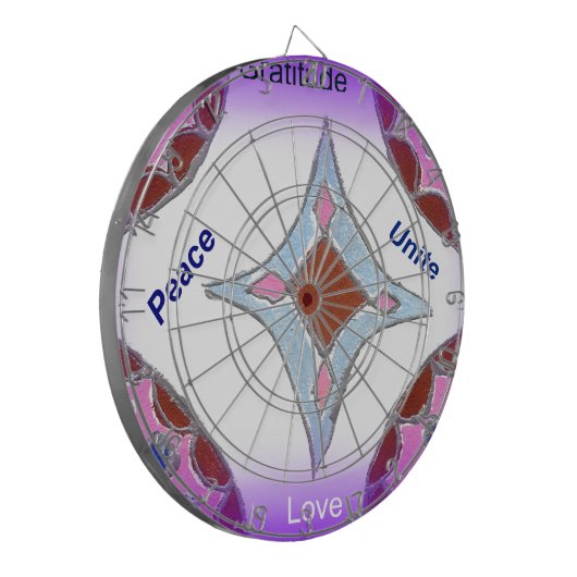 "Dankbaarheid Vrede Liefde Verenig" Mandala Art Pr Dartbord (Voorkant Links)