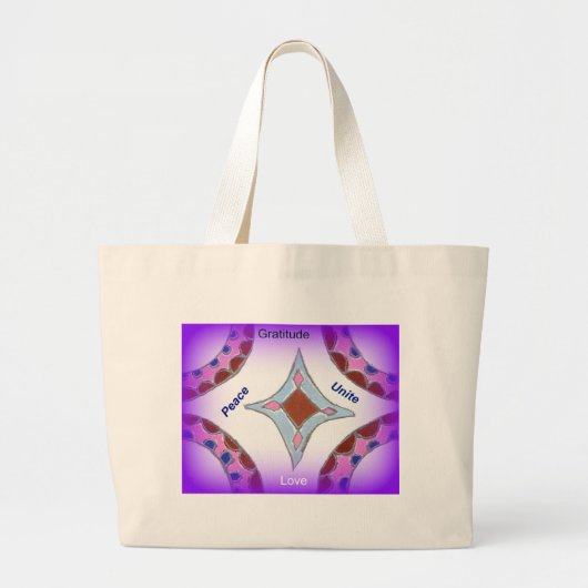 "Dankbaarheid Vrede Liefde Verenig" Mandala Art Pr Grote Tote Bag (Voorkant)
