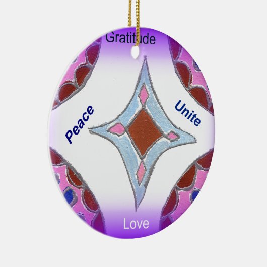 "Dankbaarheid Vrede Liefde Verenig" Mandala Art Pr Keramisch Ornament (Rechts)