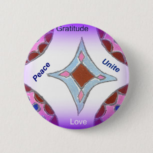 "Dankbaarheid Vrede Liefde Verenig" Mandala Art Pr Ronde Button 5,7 Cm