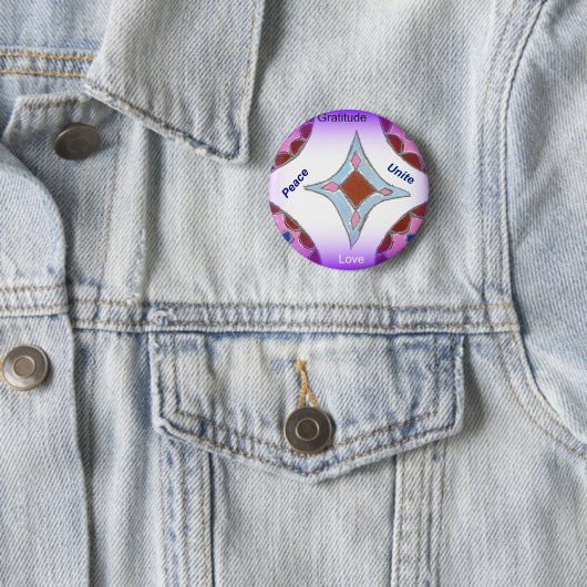 "Dankbaarheid Vrede Liefde Verenig" Mandala Art Pr Ronde Button 5,7 Cm (In situ)