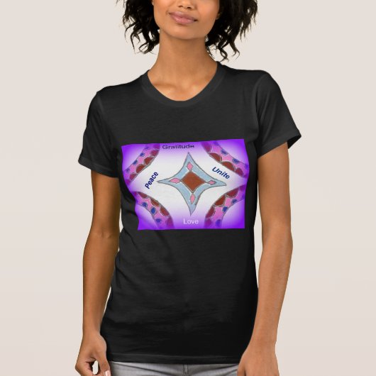 "Dankbaarheid Vrede Liefde Verenig" Mandala Art Pr T-shirt (Voorkant)