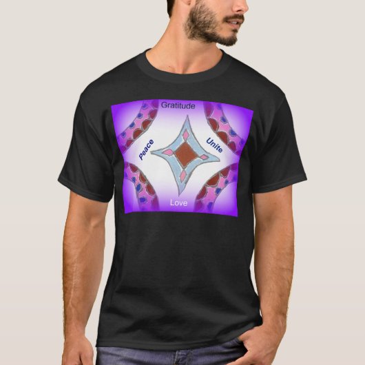 "Dankbaarheid Vrede Liefde Verenig" Mandala Art Pr T-shirt (Voorkant)