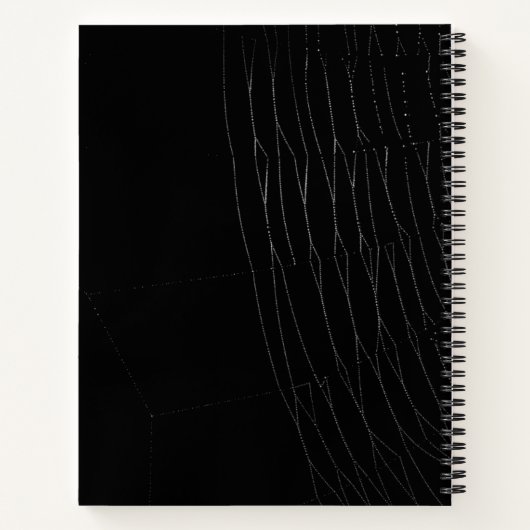 "Dankbaarheid" Witte Spiderweb Zwarte Achtergrond Notitieboek (Achterkant)