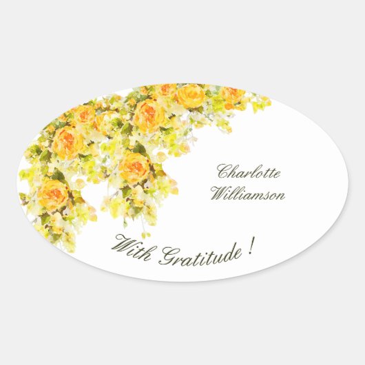 Dankbaarheid Yellow Roses Ovale Sticker (Voorkant)