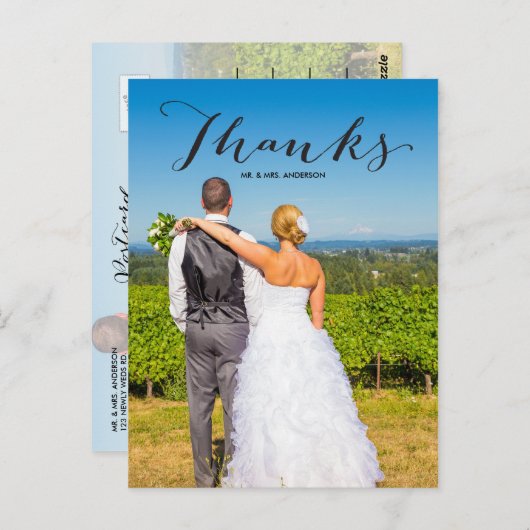 Dankbaarheid zwart | Foto bruiloft Dank u Briefkaa Briefkaart (Voorkant / Achterkant)