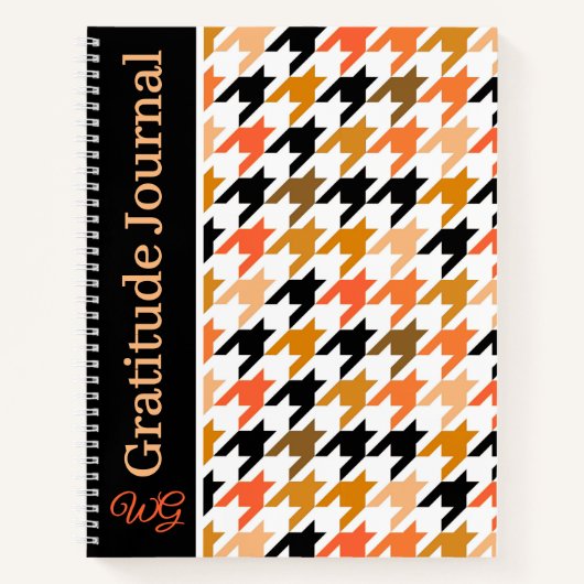 Dankbaarheidsdagboek Houndstooth Oranje herfstkleu Notitieboek (Voorkant)