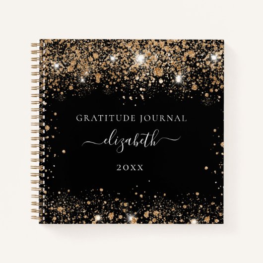 Dankbaarheidstijdschrift zwart goud glitter naam notitieboek (Voorkant)