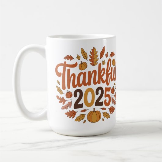 Dankbare 2025 Herfst Pompoen Thanksgiving Mok (Links)
