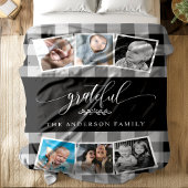 Dankbare Black Plaid Herfst Familie 6 Fotocollage Fleece Deken