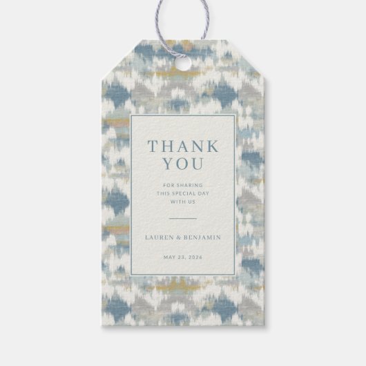 Dankbare Blauwe Geometrische Golven Cadeaulabel (Voorkant)