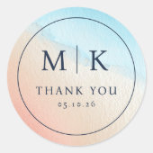 Dankbare Blauwe Perzik Waterverf Bedankt Sticker (Voorkant)