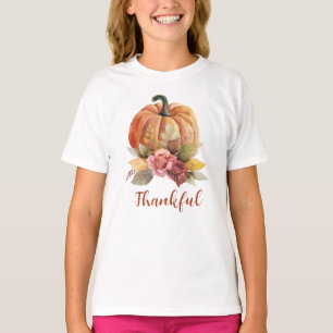 Dankbare Bloem Oranje Pompoen Herfst Thanksgiving T-shirt