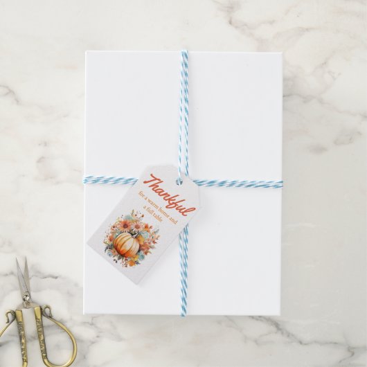 Dankbare Bloemenpompoen Thanksgiving Cadeaulabel (Met Touw)