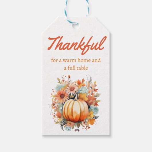 Dankbare Bloemenpompoen Thanksgiving Cadeaulabel (Voorkant)
