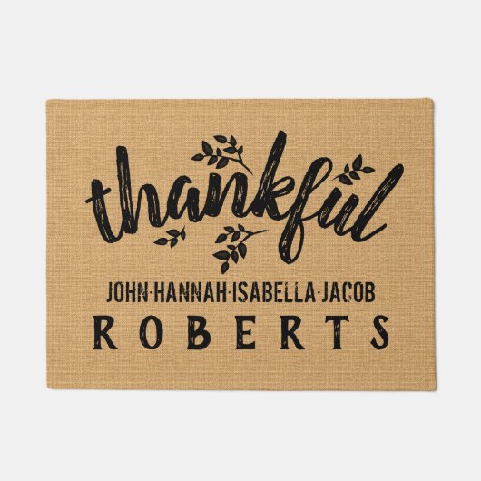 Dankbare Burlap boerderij herfst bladeren op maat Deurmat (Voorkant)